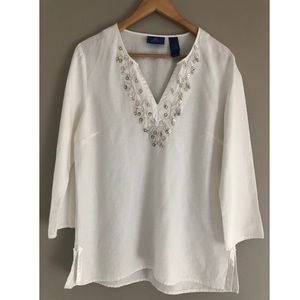 White J.H Collectables Beaded Linen Top